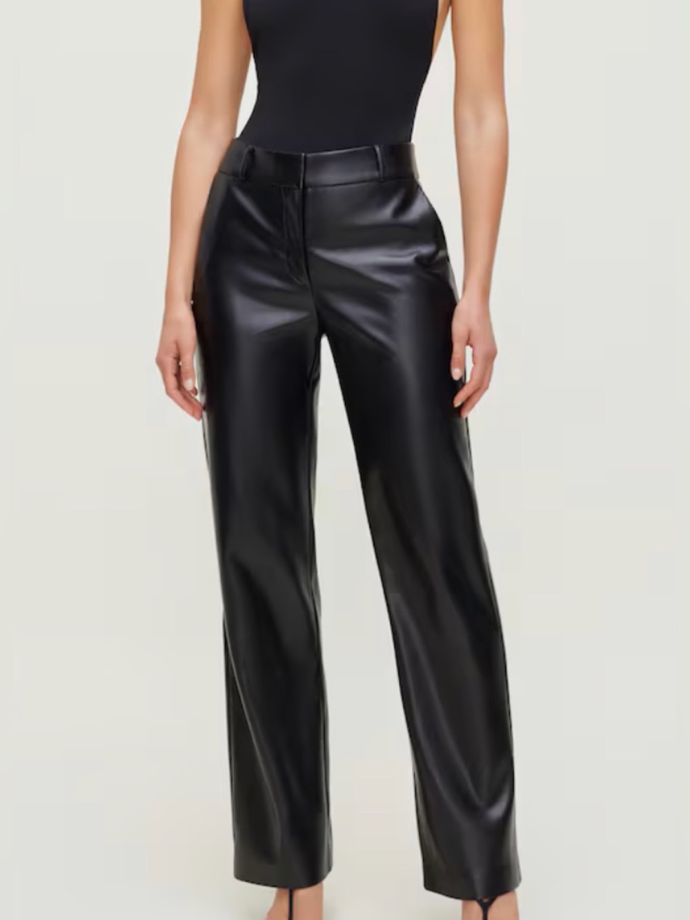 Garage Black Faux-Leather Wide-Leg Trousers